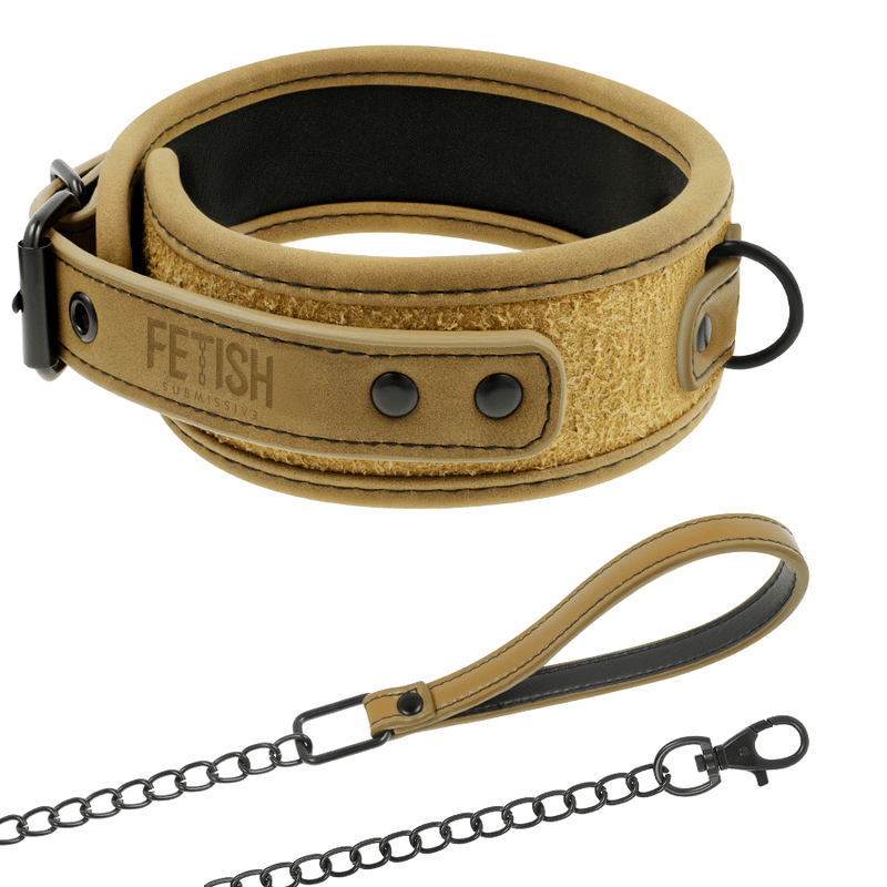 FETISH SUBMISSIVE ORIGEN – COLLIER DOUBLÉ EN NÉOPRÈNE AVEC CHAÎNE
