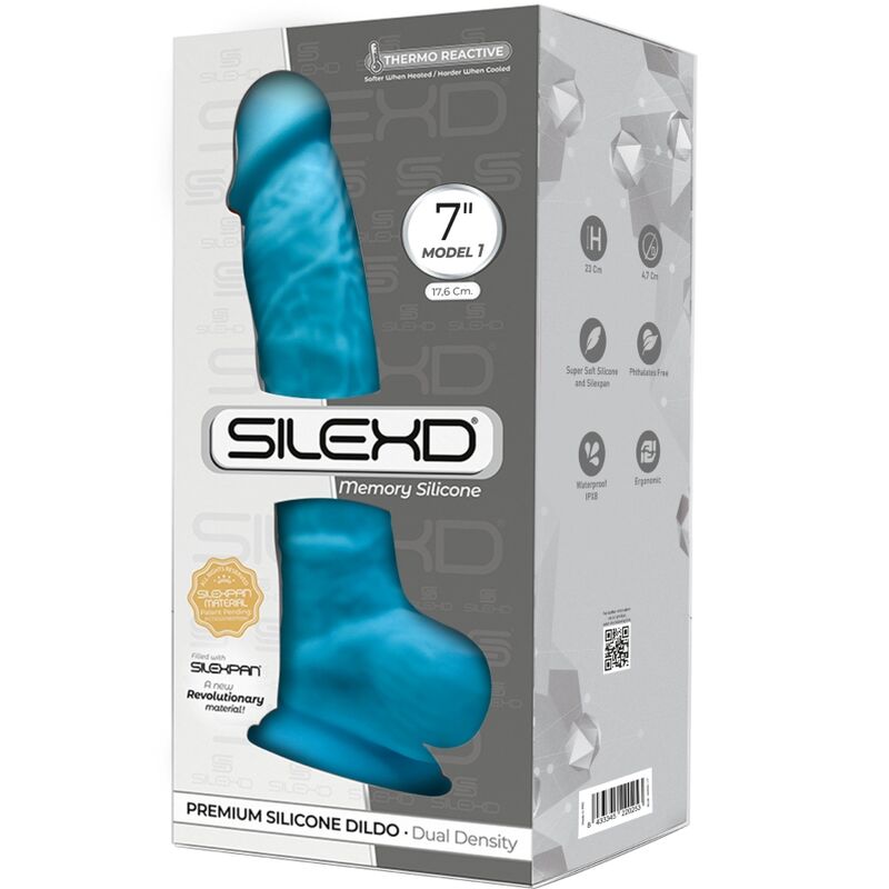 SILEXD – MODÈLE 1 PÉNIS RÉALISTE PREMIUM SILEXPAN SILICONE BLEU 17.5 CM