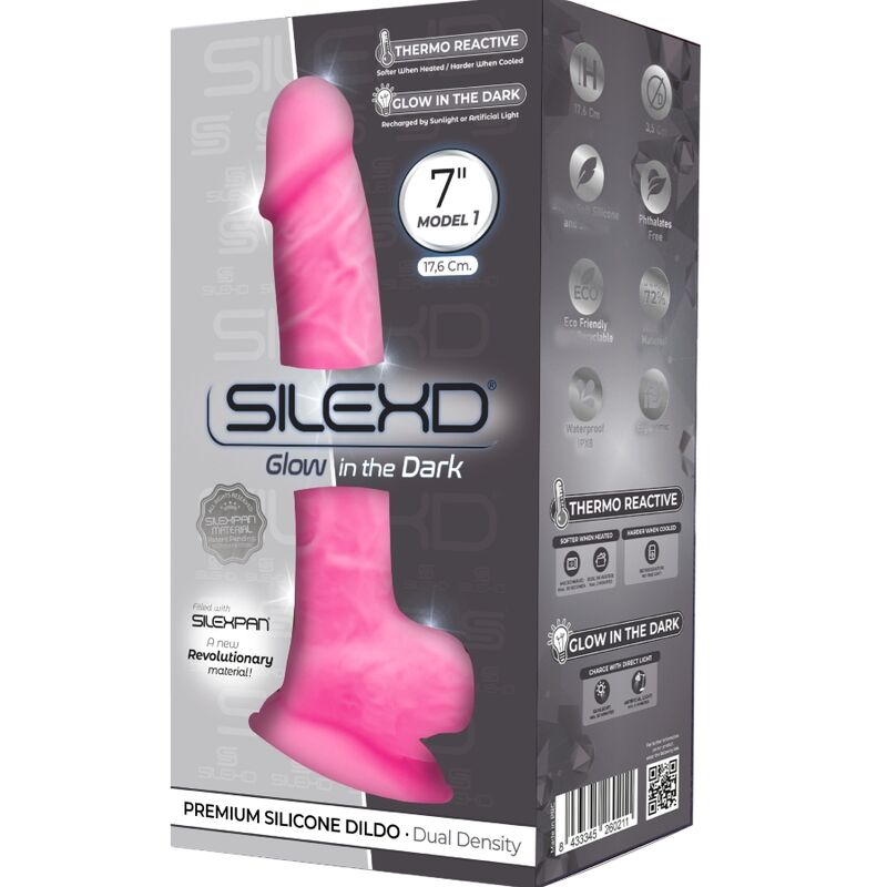 SILEXD – MODÈLE 1 PÉNIS RÉALISTE PREMIUM SILICONE SILEXPAN ROSE FLUORESCENT 17.5 CM