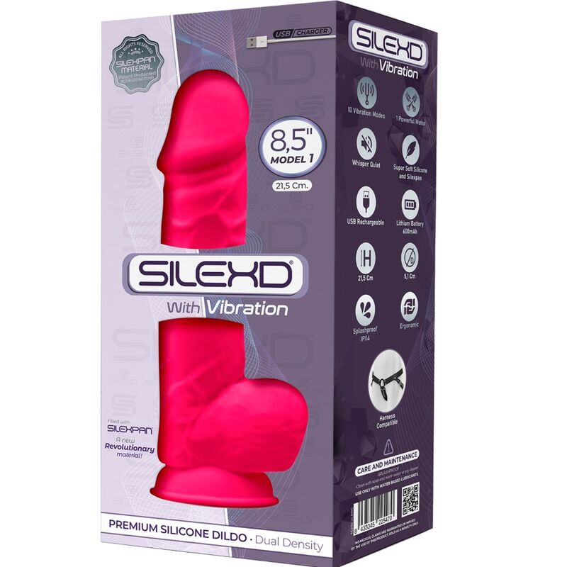 SILEXD – MODÈLE 1 VIBRATEUR PÉNIS RÉALISTE SILICONE PREMIUM SILEXPAN FUCHSIA 21.5 CM
