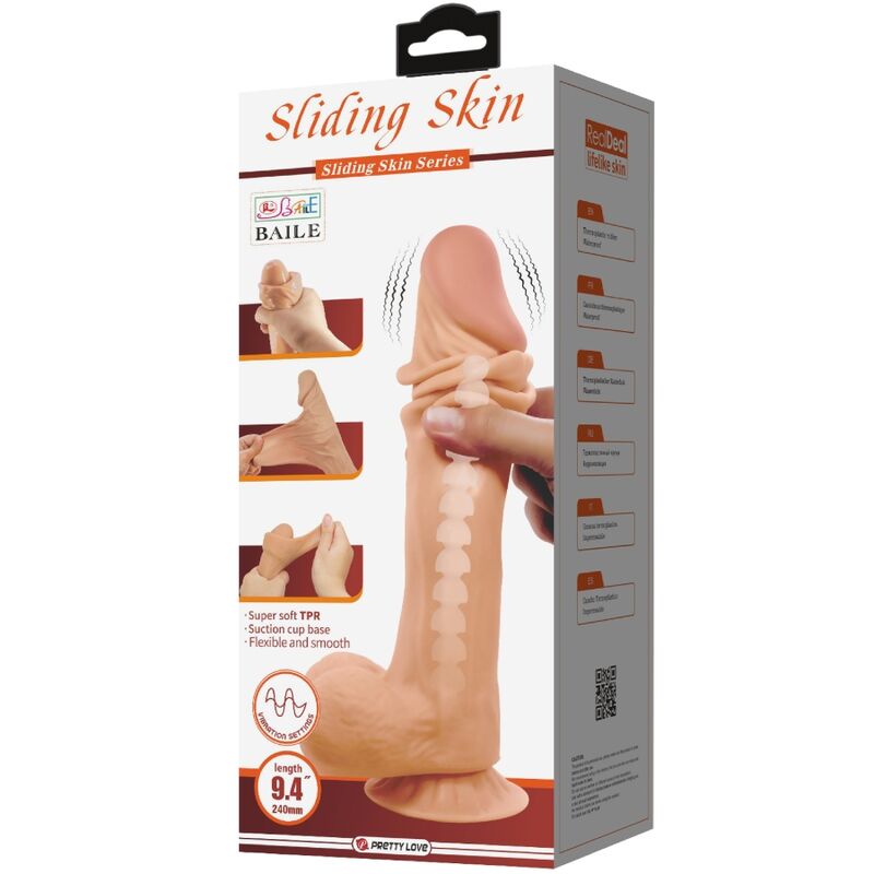 PRETTY LOVE – SÉRIE SLIDING SKIN GODE RÉALISTE AVEC VENTOUSE SLIDING SKIN TÉLÉCOMMANDE FLESH 24 CM